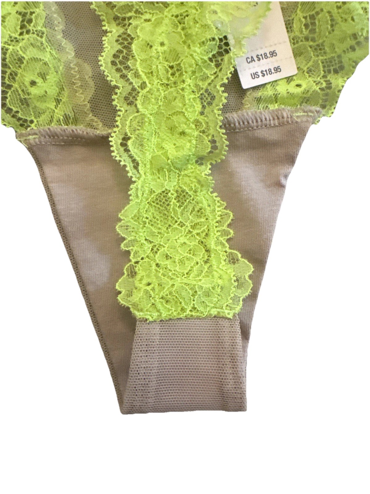 NWT- Mesh Lace Trim High Leg Thong Panty -XL- Praline – MSRP $18.95