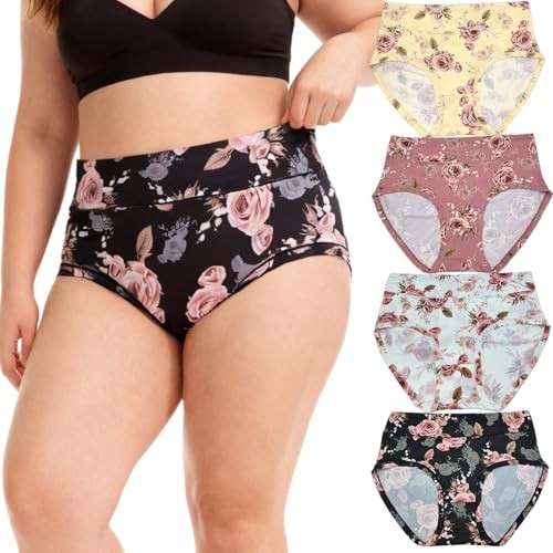 4 Pack Womens Plus Size Floral Underwear Panties 4X-Large Rose Panties 4pack