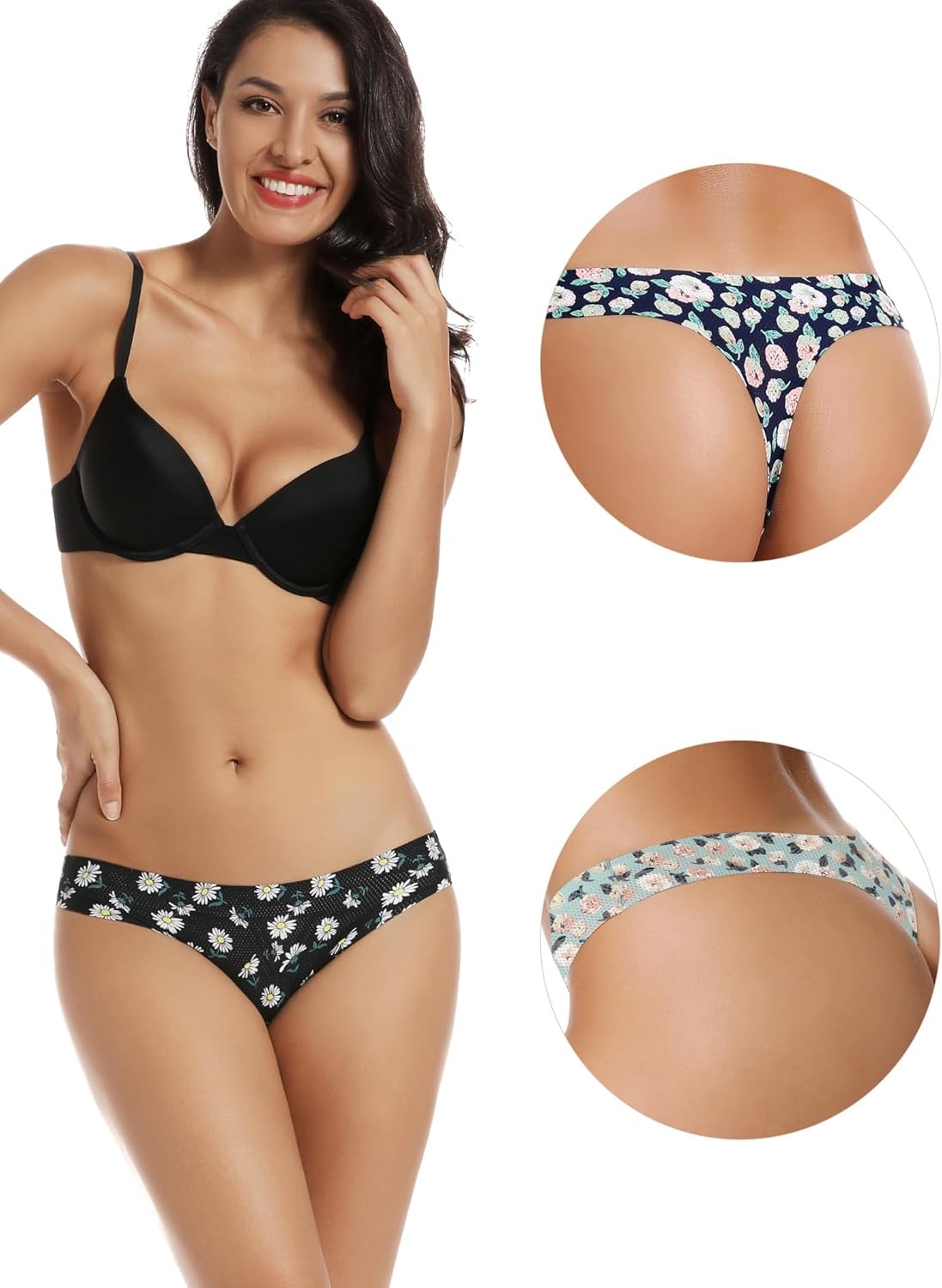 Voenxe Women’s Seamless Thong Underwear, 5-Pack Breathable Comfort Panties