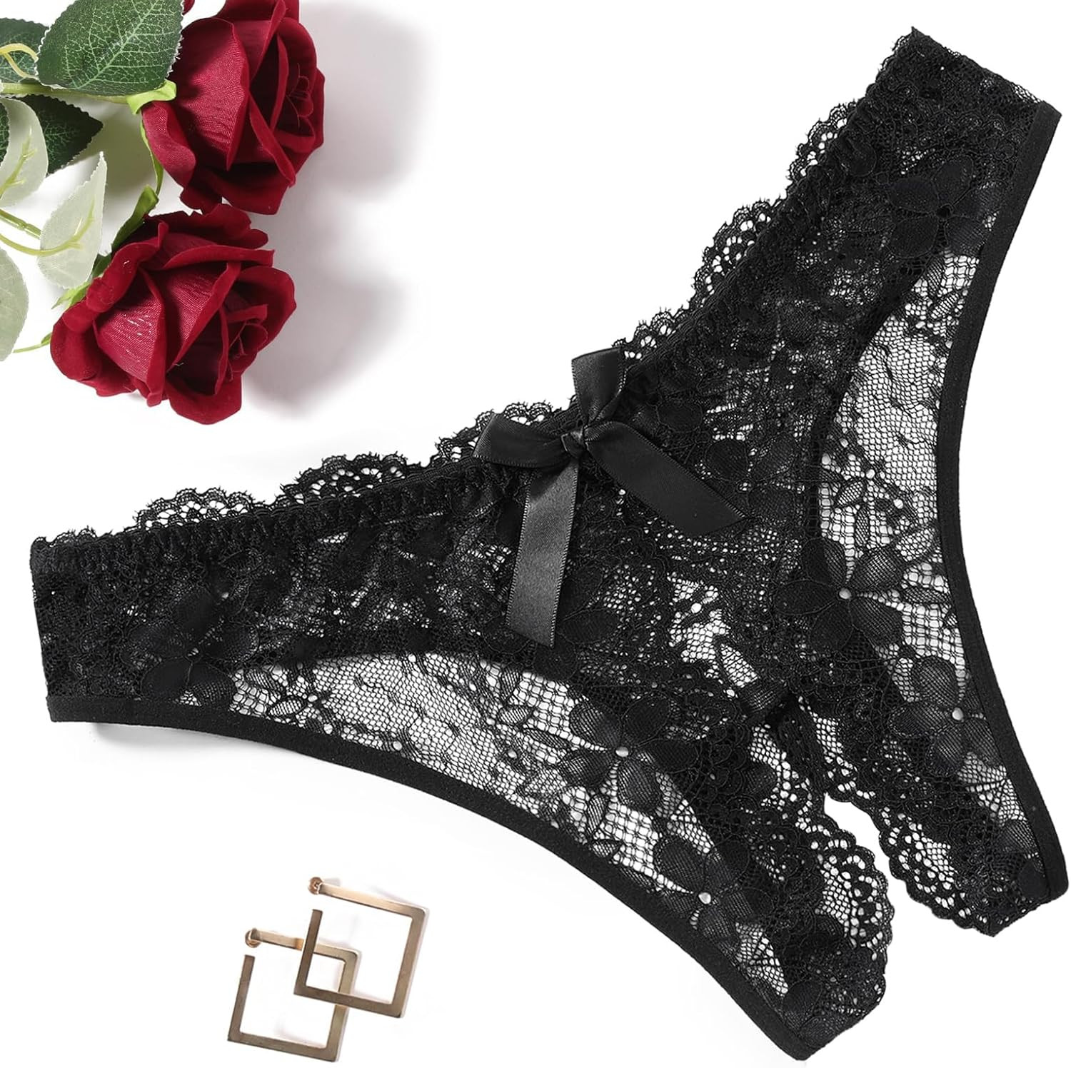 Women Lace Panties Floral Lace Briefs Sexy Hollow Out Bow Underwear 1-4 Pack