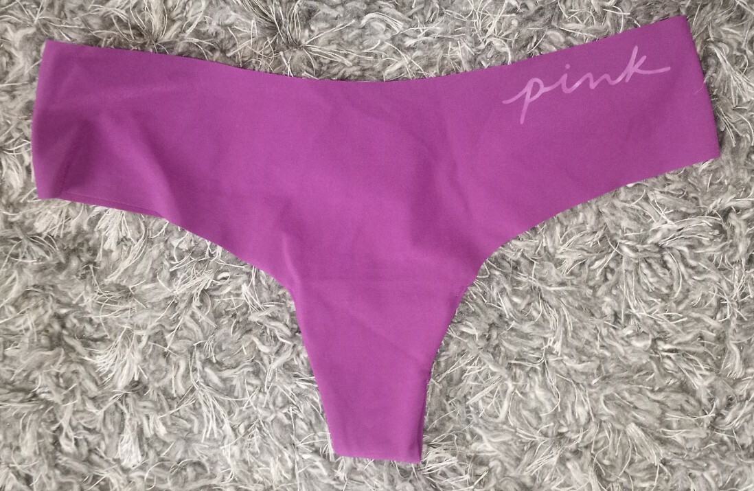 NeW Vs pink no show thong Panty Size small deep purple logo