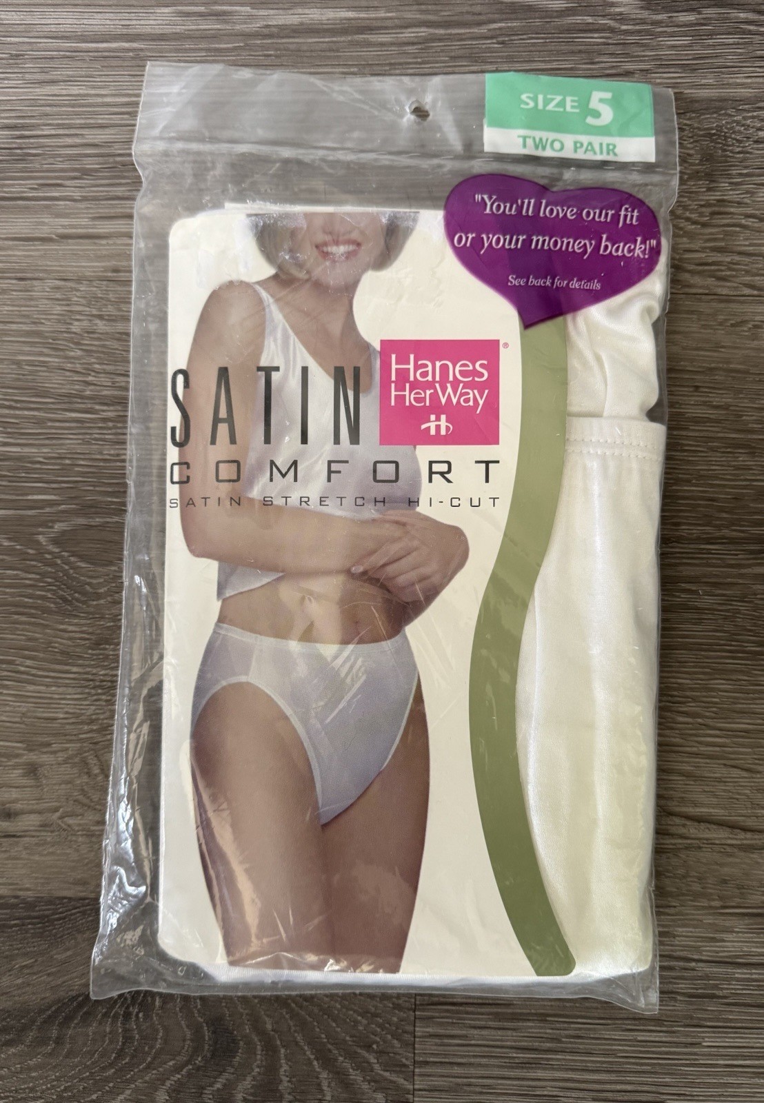 Vtg Hanes Her Way Satin Stretch Hi-Cut Brief Women’s Panties Set Of 2 Size 5 🔥