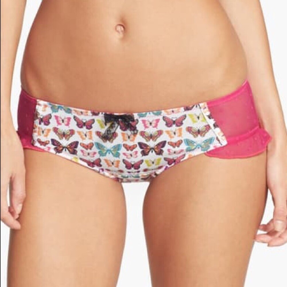 KENSIE ADRIENNE RUFFLED BUTTERFLY HIPSTER PANTY PINK MEDIUM NWOT