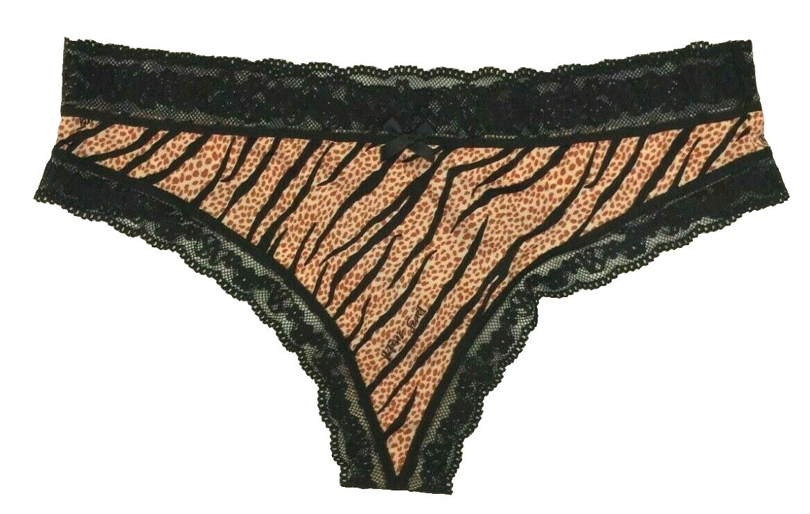 Victorias Secret Thong Mixed Animal Print Tiger Giraffe Size XS Logo Lace Waist