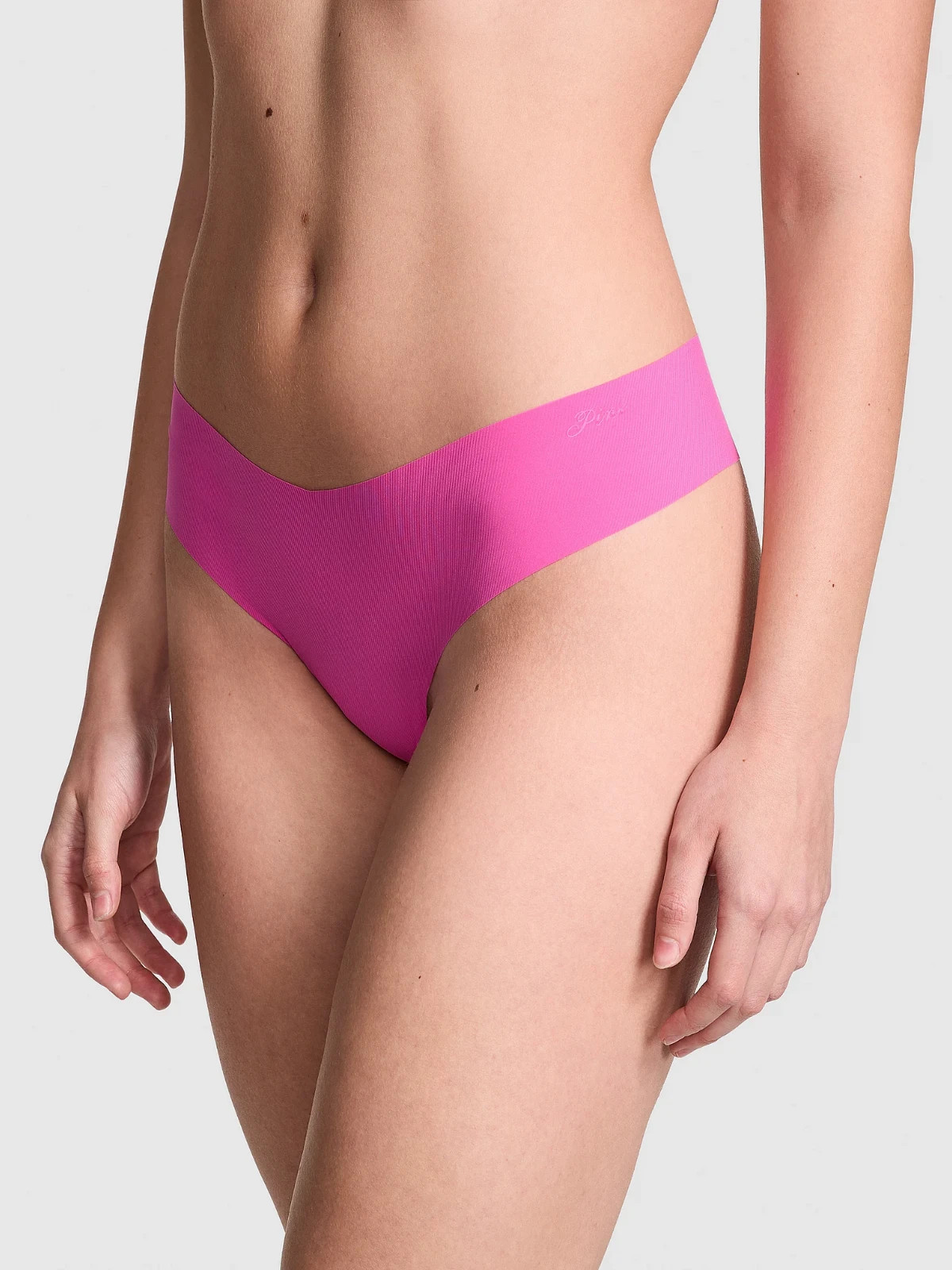 NIP Victoria Secret PINK No-Show Thong Panty- Ribbed -Pink Gossip-M