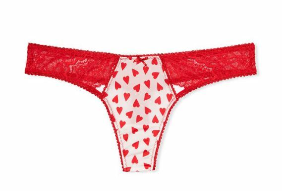 Victorias Secret Thong Panties Red Heart Print Lace Silky Cut-Outs Size S-L NWT