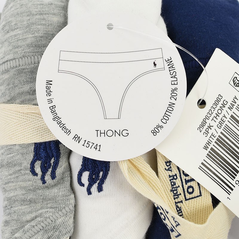 POLO RALPH LAUREN Womens 3 Pack Cotton Stretch Thong Underwear LARGE NWT