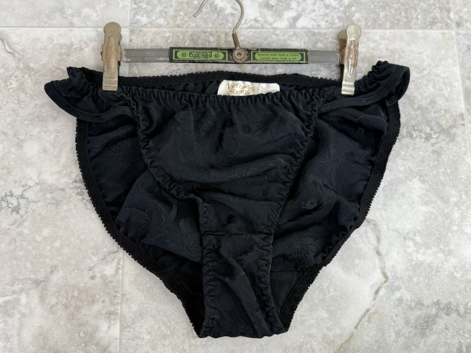 Vtg Victorias Secret Ruffle Flutter Hi Cut Black Bikini 90s Gold Label Medium