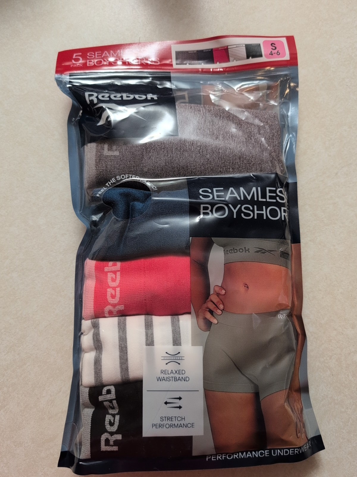 Reebok Women’s 5 Pack Seamless Boyshort Size S Pink Purple Black Blue Striped