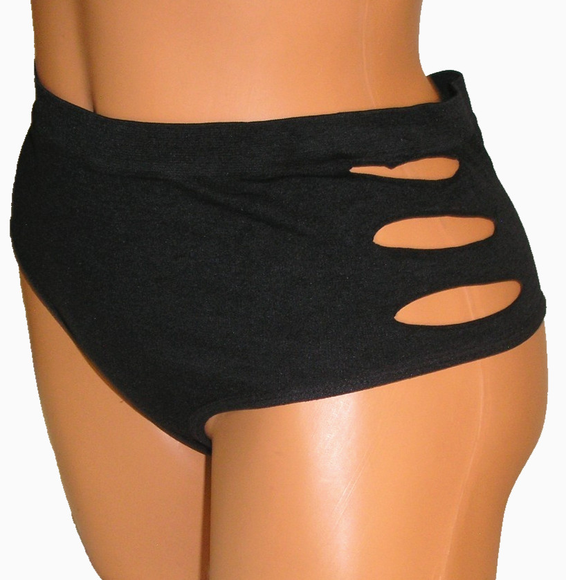 Panties Lingerie Cut Out Sides Black Ribbed Hipster 0XL Adult Gift