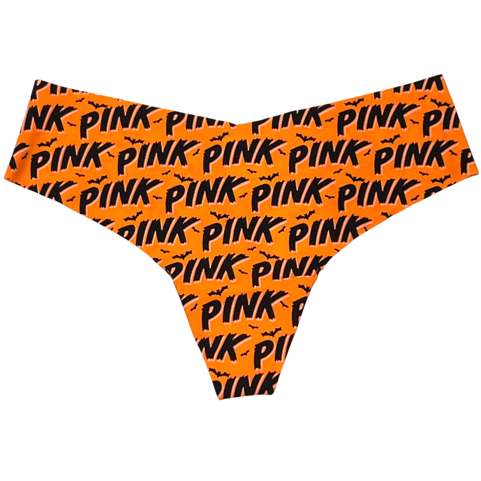 NWT VICTORIA’S SECRET PINK No Show Thong Pantie Sz S-M-L-XL-XXL Orange Bats