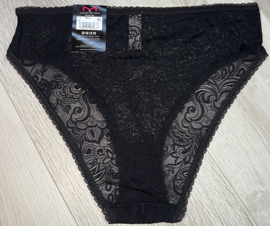 Maidenform Womens Size XL 8 High Leg Panty DMSLHB Stretch Lace BLACK Nylon Blend