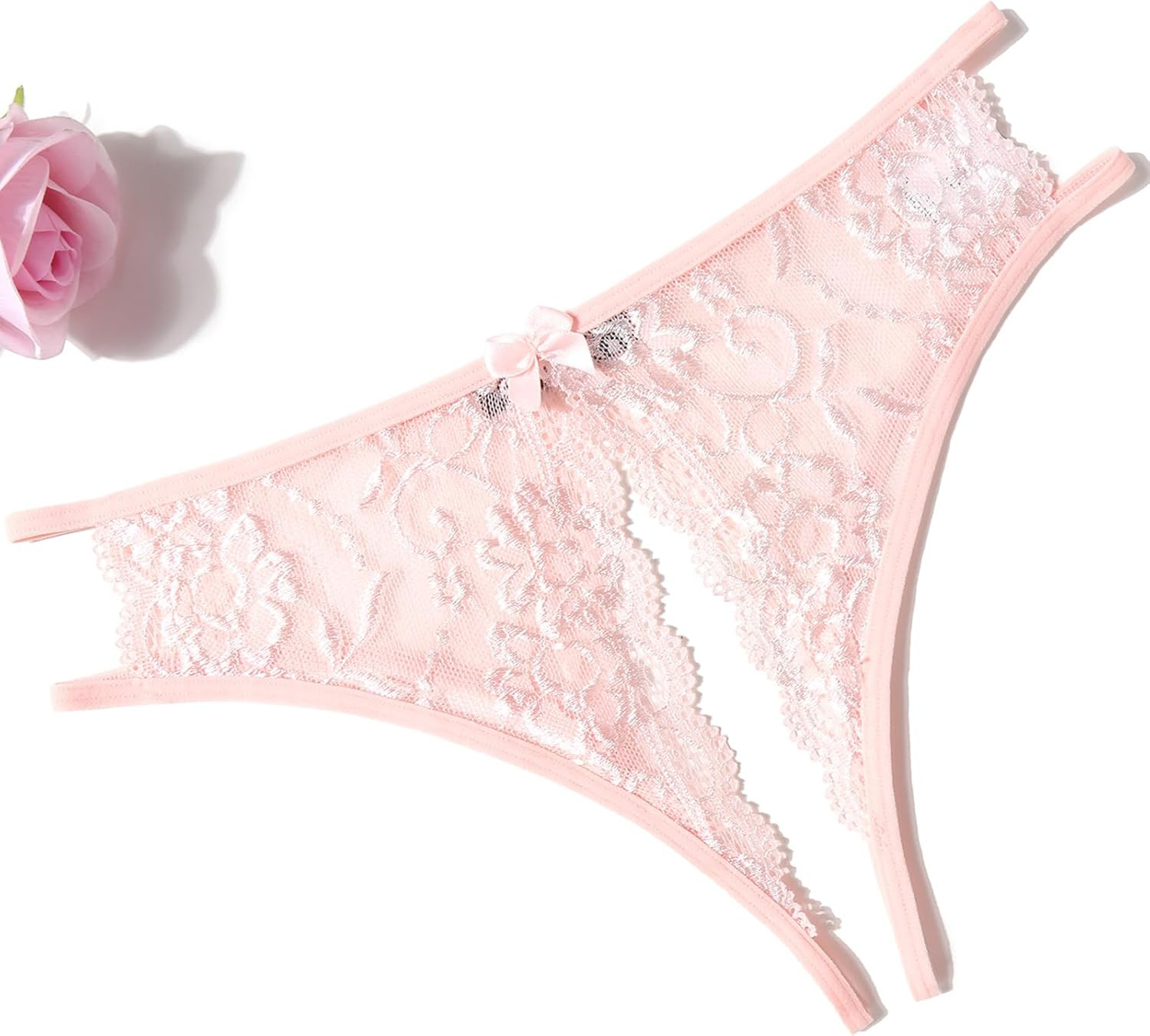 Women Lace Panties Sexy Underwear Floral Lace Briefs with Cute Bow Center