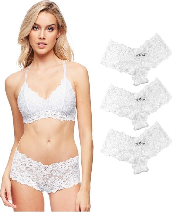 JENNY JEN Zoe 3-Pack Lace Hipster Underwear Cheeky Stretch Bikini Panties Set M