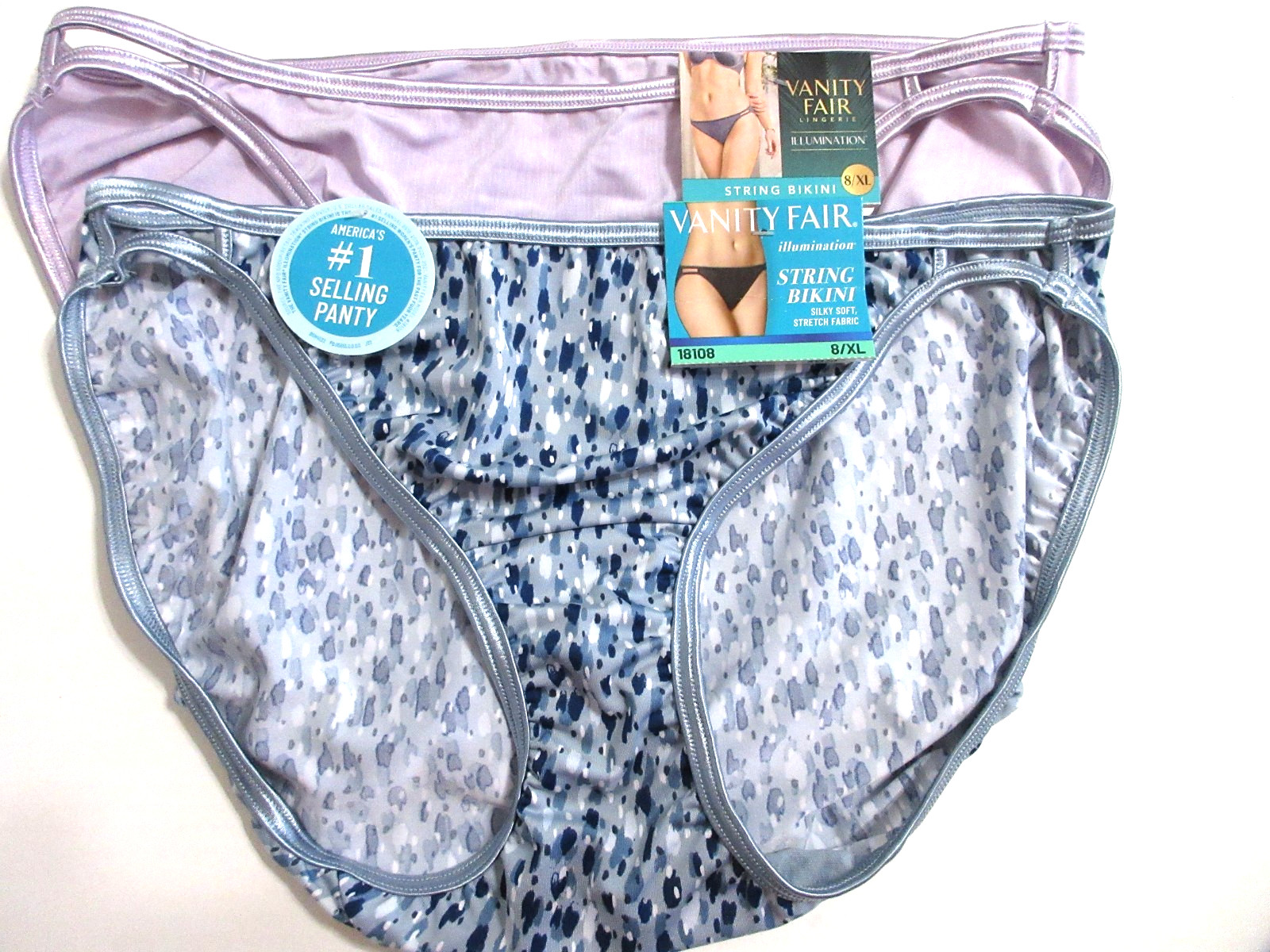 Vanity Fair 2-Pair String BIKINI Panties Body Shine Illumination 18108 ~ 8/XL