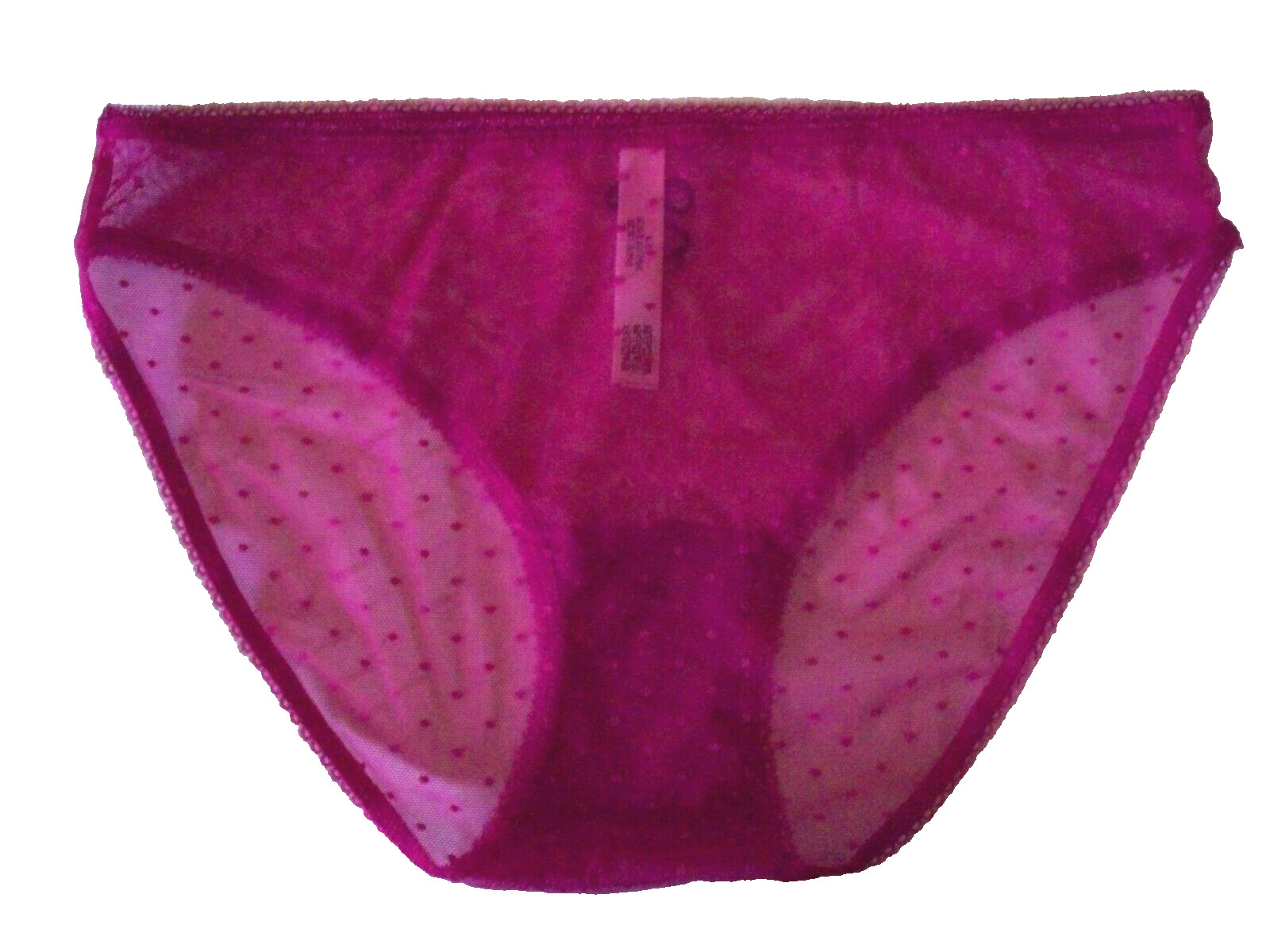 M Hot Fushia Pink Polka Dot Mesh w Bow Stretch Victoria’s Secret BIKINI Panty