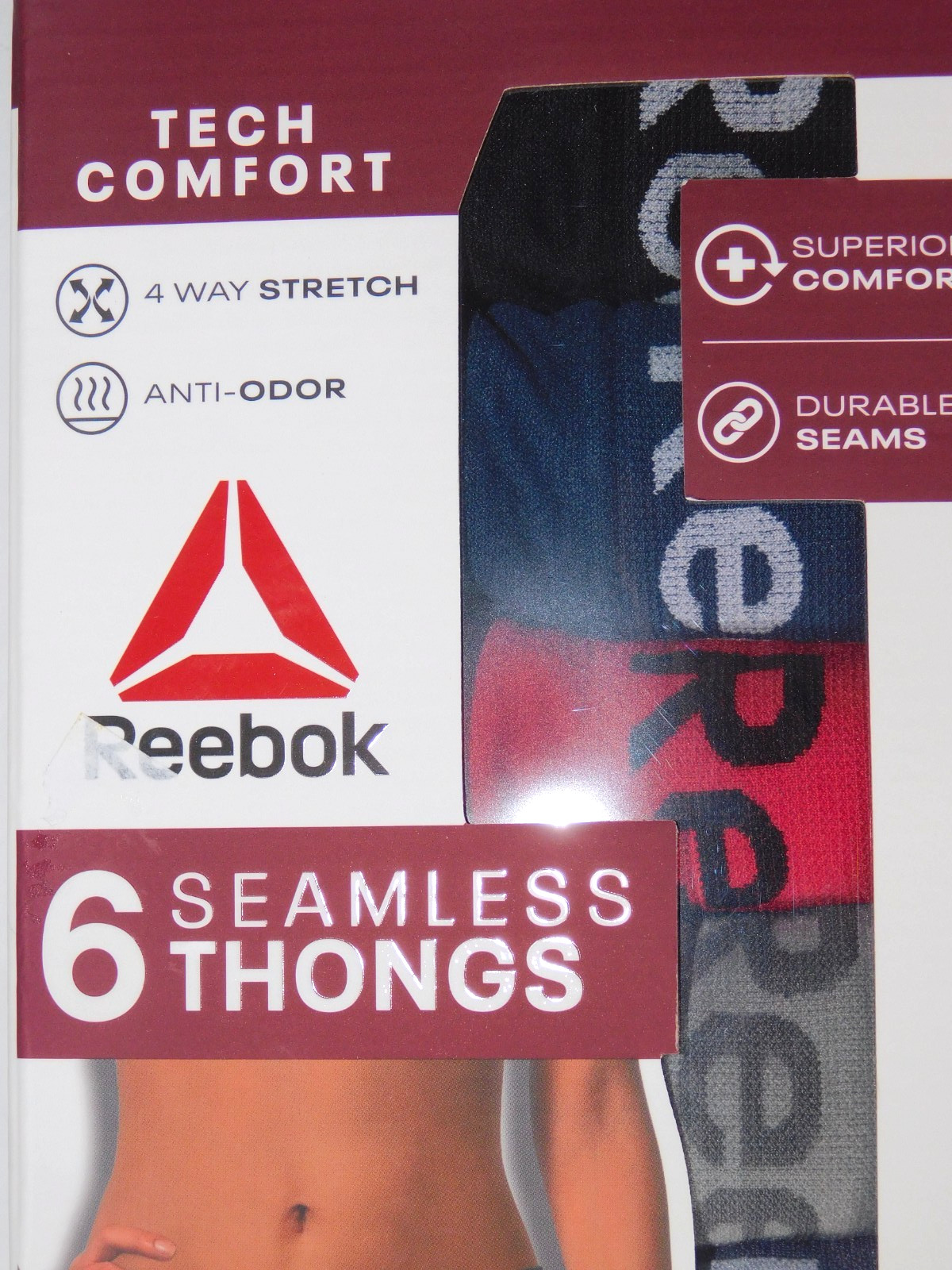 Womens Reebok 2X-Large Thong Panties 6 Pack 4 Way Stretch