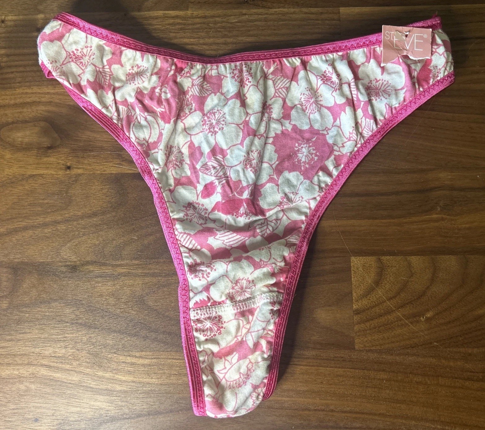 Vtg Y2K Thong Bikini Panties Cotton St Eve Second Skin Pink Sexy Sz S Whale Tail