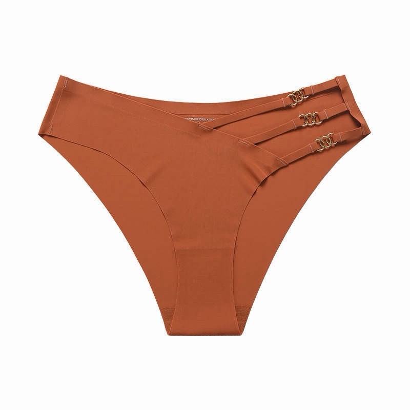Women’s Bikini Panties with Strap Ring Accents, Beige Black Brown, Size SMLXL