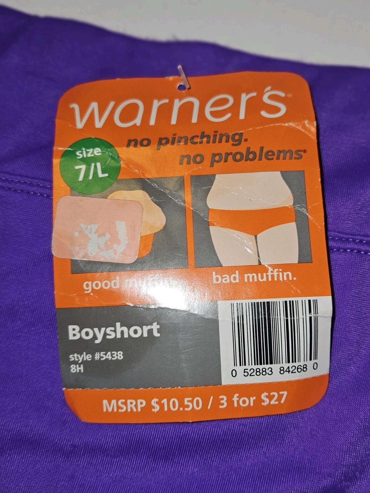 Warner’s No Pinching No Problems Boyshort Panties Purple Size Large 7 NWT 5438