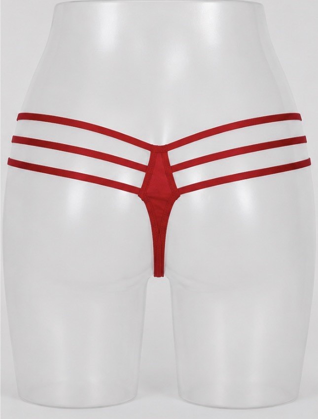VICTORIA’S SECRET L RED SILKY & LACE STRAPPY BACK STRING CUT OUT PANTIES NWT