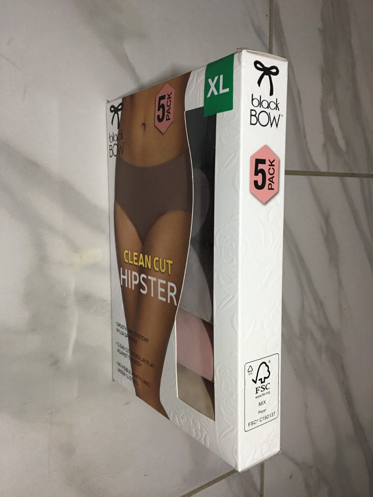 Black Bow, 5-Pack Women Clean Cut Hipster, Size XL, Underwear, Multicolor New