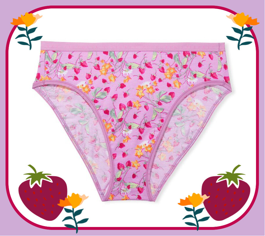 XL Purple Pink StrawBerry Cotton Victorias Secret High-Leg Waist Brief Pantie