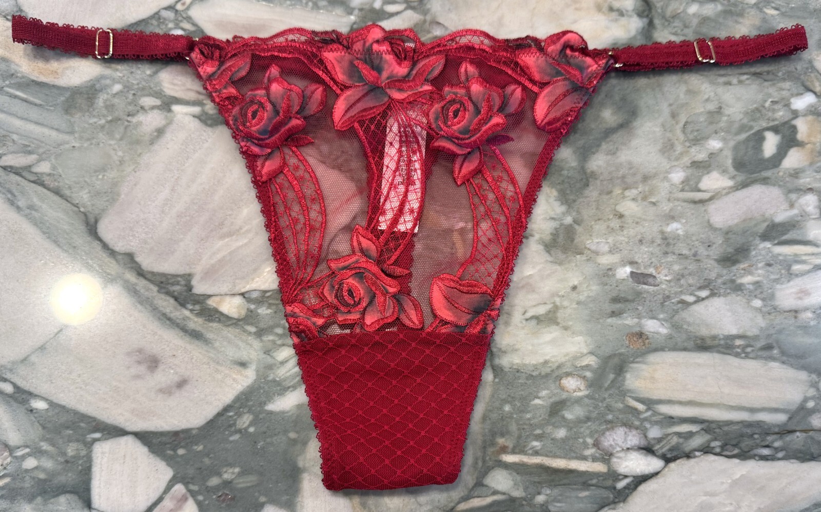 NEW Victoria Secret Very Sexy Red Rose Adjustable Thong – Red Lacquer – XL