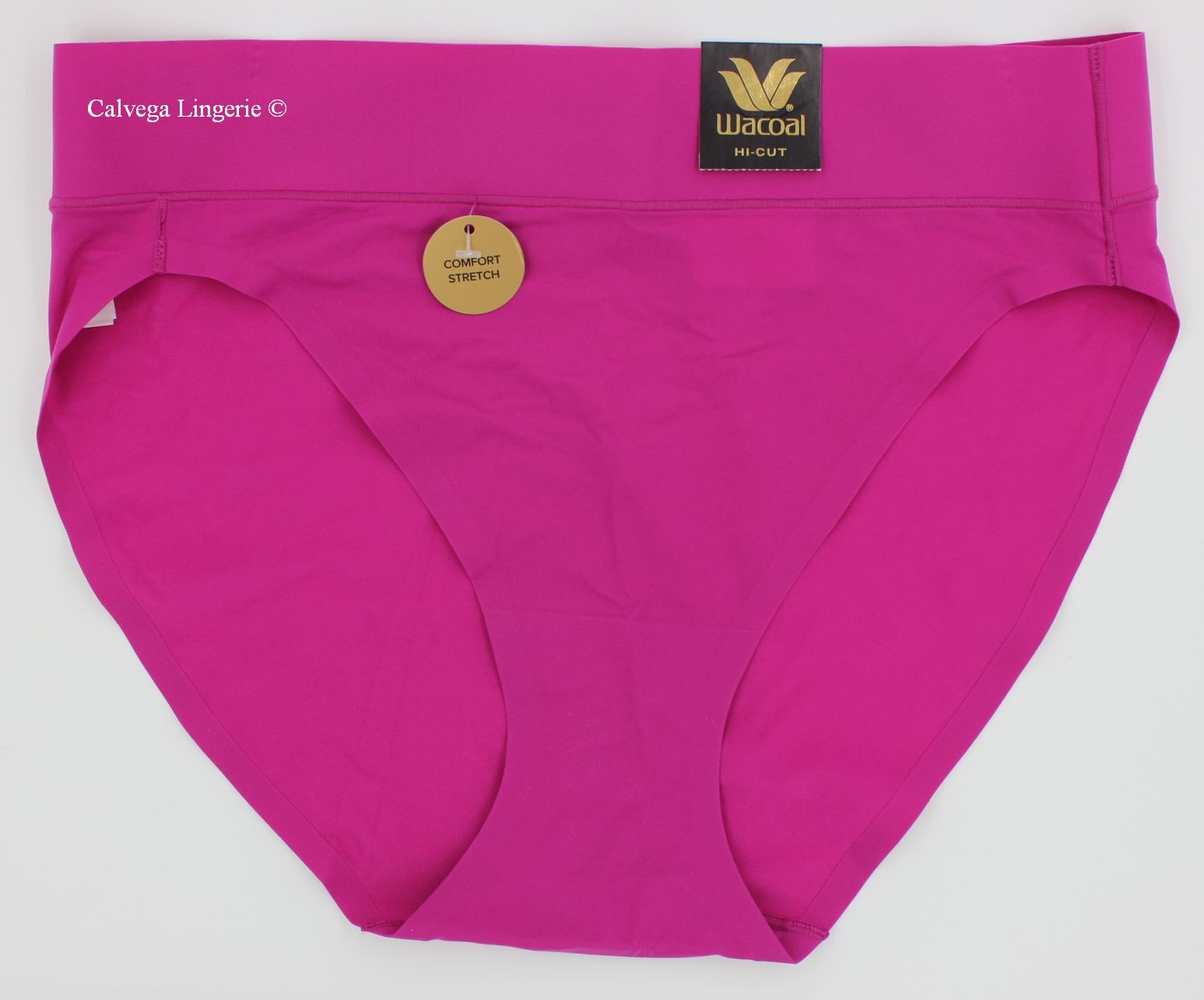 NWT Wacoal 871308 “At Ease” Nylon Laser Cut, Hi-Cut Brief Panty, Fuchsia (676)