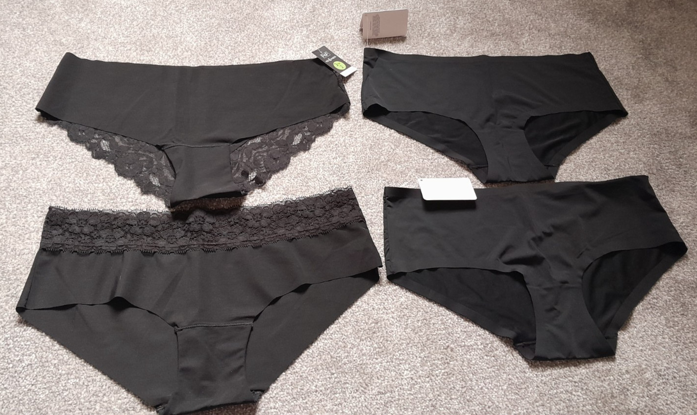 New/Tagged 4 Pairs Ladies NVPL Briefs, Black by F & F, Size M & 12