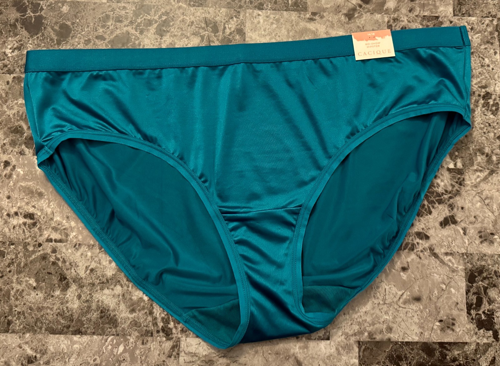 NWT CACIQUE LANE BRYANT 14/16 SATIN SMOOTH TEAL GREEN NO SHOW HIPSTER PANTIES