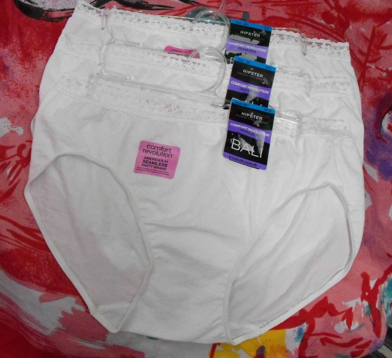 3 NEW BALI COMFORT REVOLUTION 2651 MICROFIBER LACE WAIST HIPSTER PANTIES 2XL/9