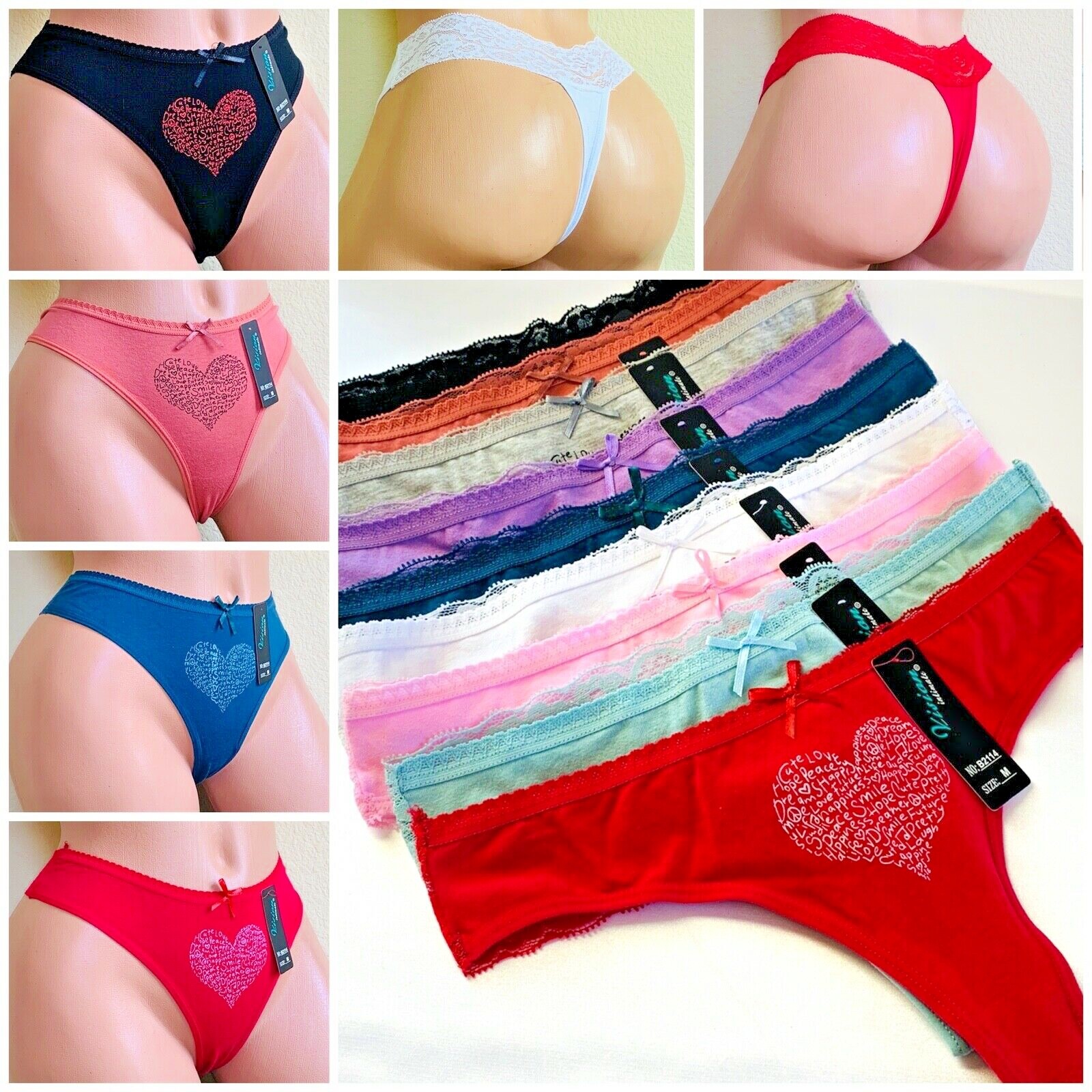 6 or 12 THONGS TANGAS LACE SEXY Panties Undies 95% COTTON ACTIVE WEAR 2113 S-XL