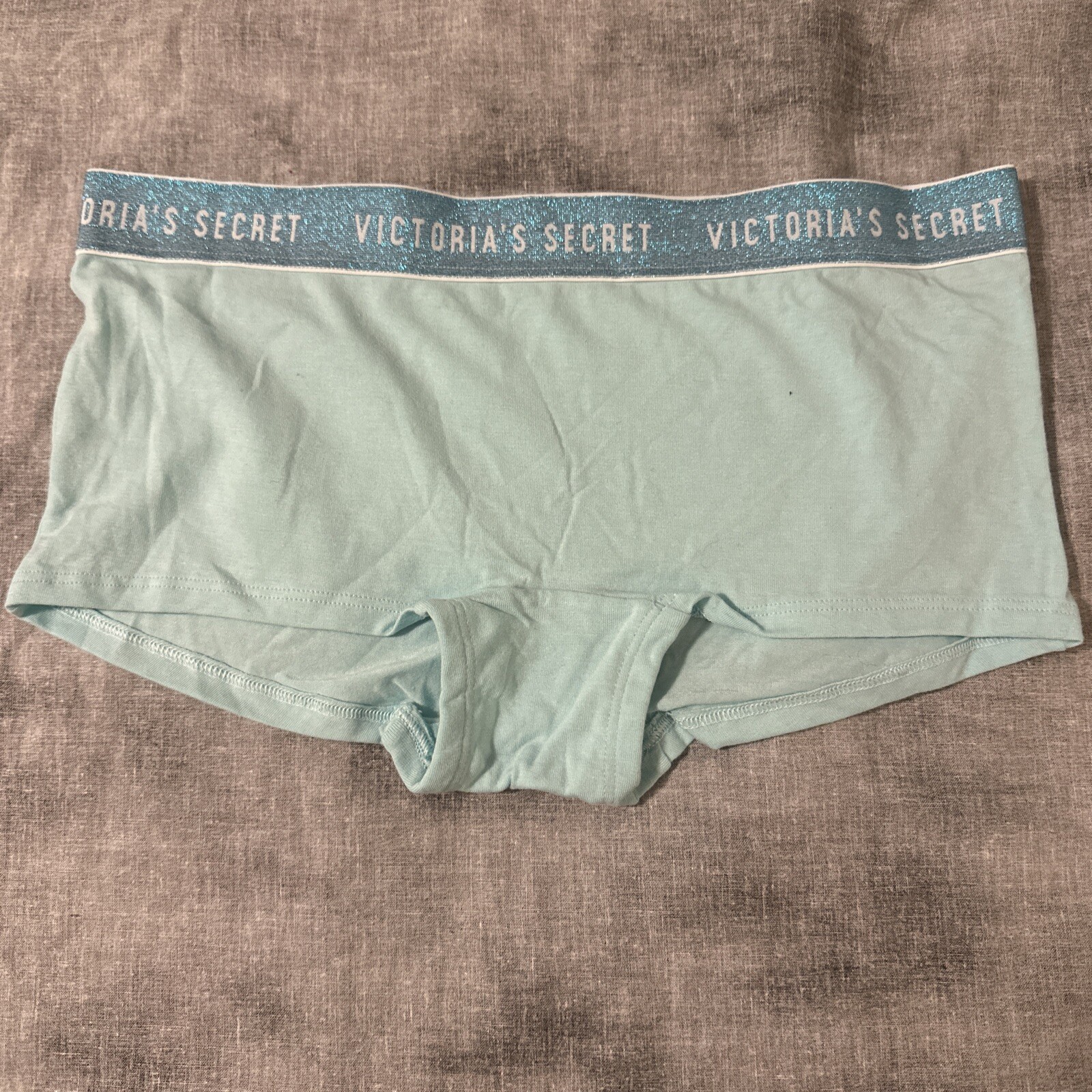 Victoria Secret Logo Shortie Panties Medium M Teal Blue Baby blue