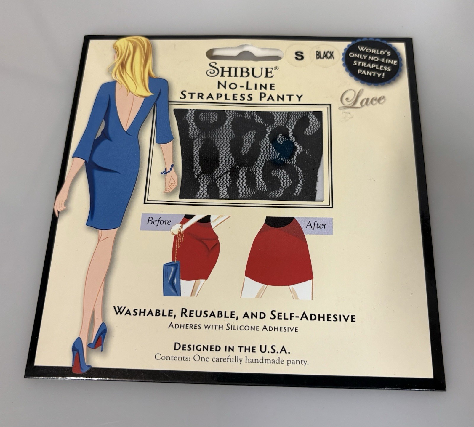 Shibue No-Line Strapless Panty Black Lace Size S Designed in the USA BRAND NEW