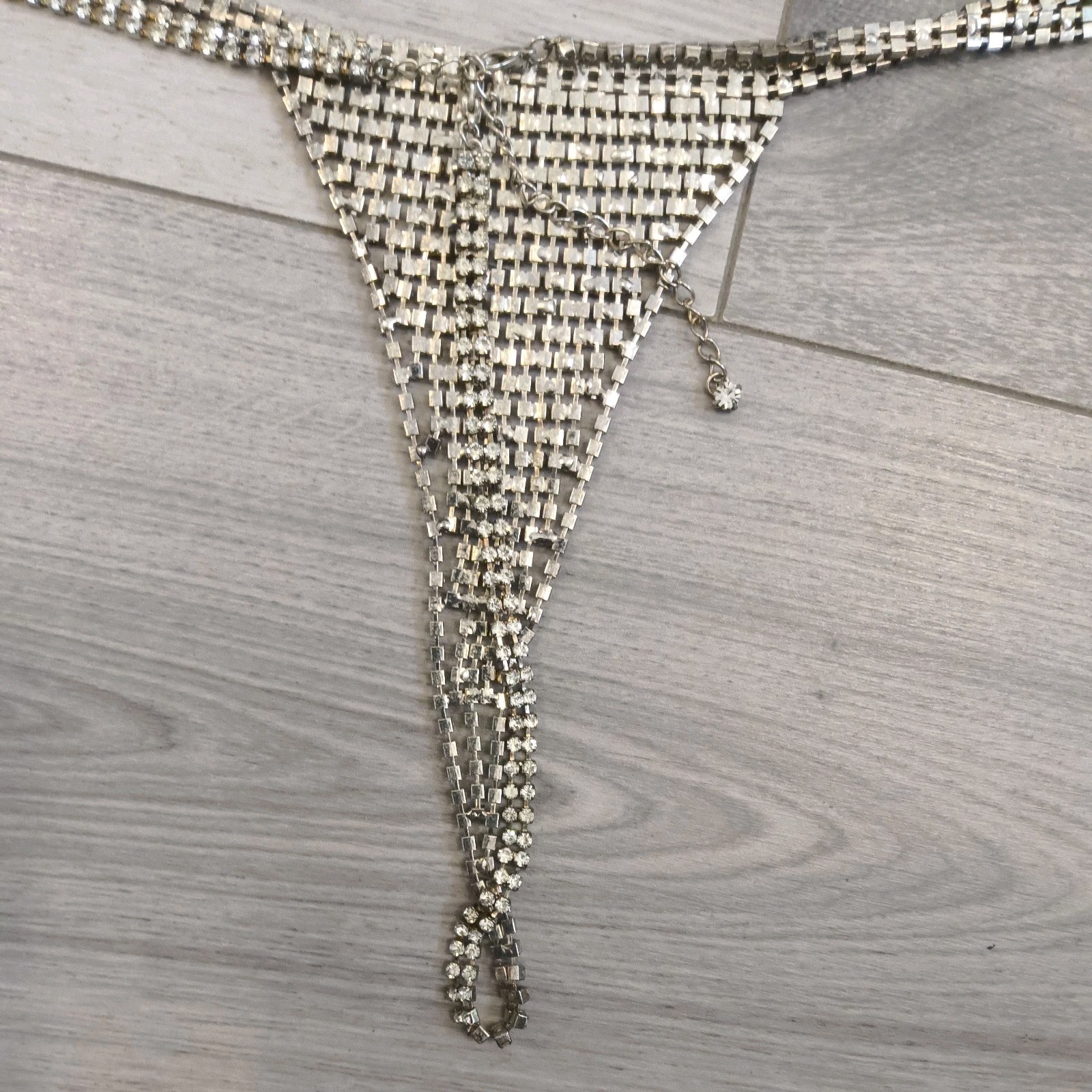 BNWOT Silver Metal & Diamante G String Thong Free Size