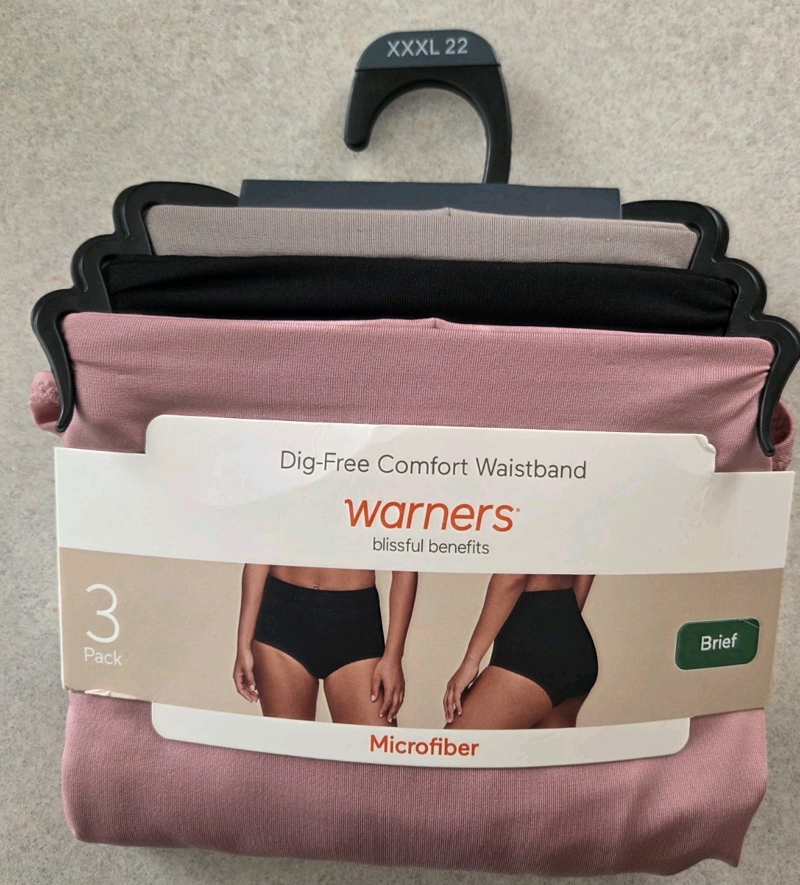 Warners Blissful Benefits 3XL Dig Free Waistband Microfiber Briefs 3 PACK #10726