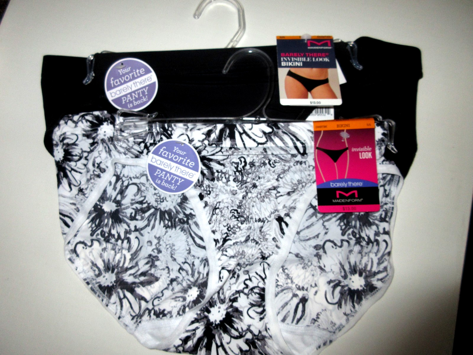 Maidenform 2-Pair BIKINI panties Barely There invisible Black White Nylon ~ S/5