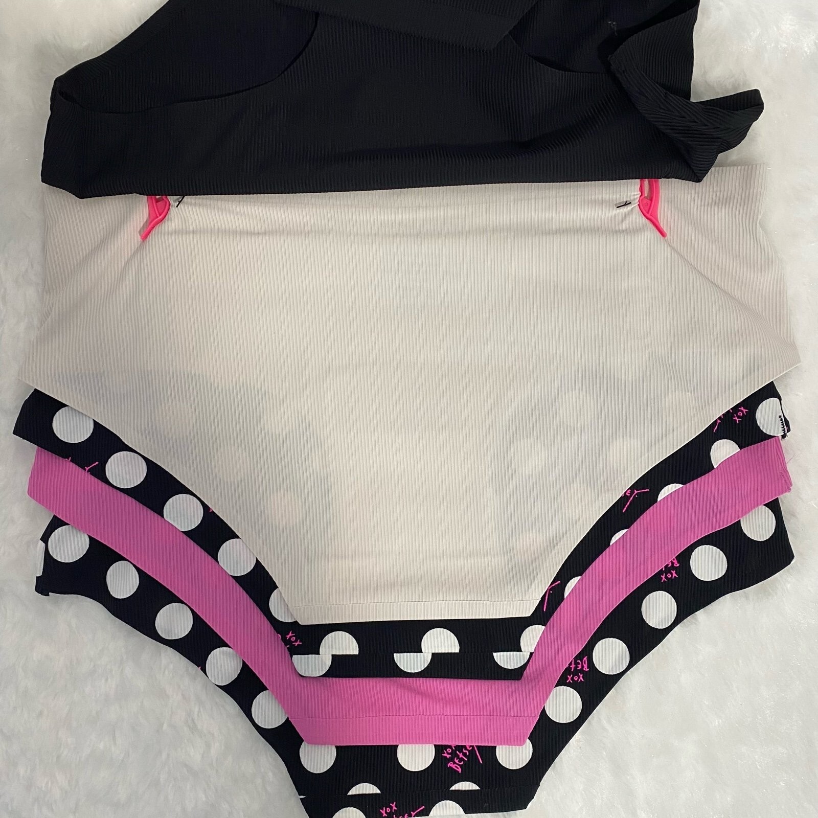Betsey Johnson Hipster Panties Pink, Black, White Polka Dot 5 Piece Set Size L