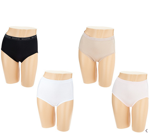 Breezies Set of 4 Nylon Microfiber Hi-Cut Panty-Basic-Medium- A287800-New