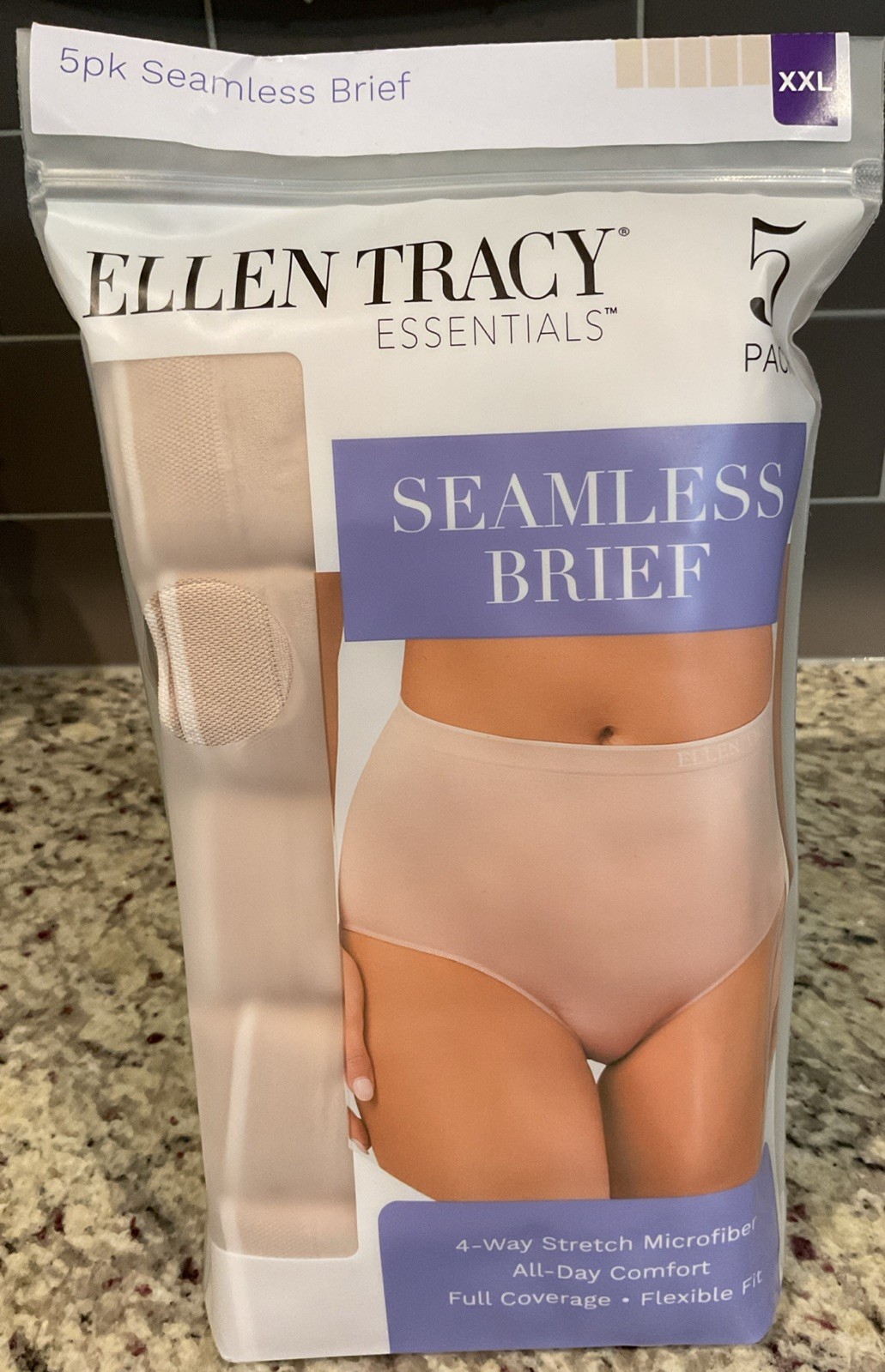 ELLEN TRACY Women’s Sz XXL Sz 9 43”-44”Hip 5 Pk SEAMLESS BRIEF Full Coverage NEW