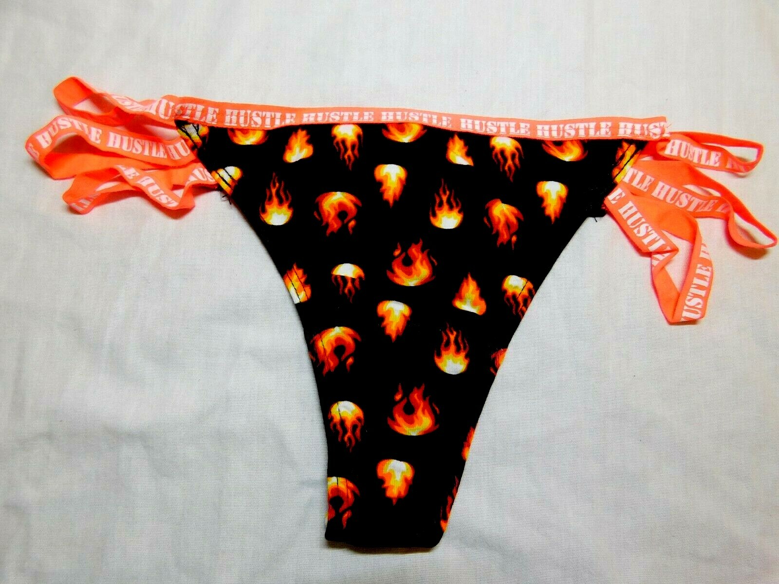 Rue 21 Women’s Thong Panties MEDIUM W Strappy Sides Flames Hustle Orange Black
