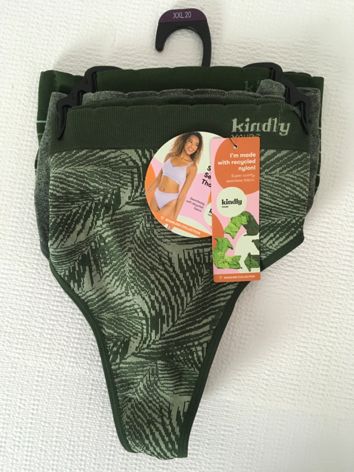 Kindly Yours Seamless Thongs 3 Pack Women Size XXL 20 Green Gray New with Tags