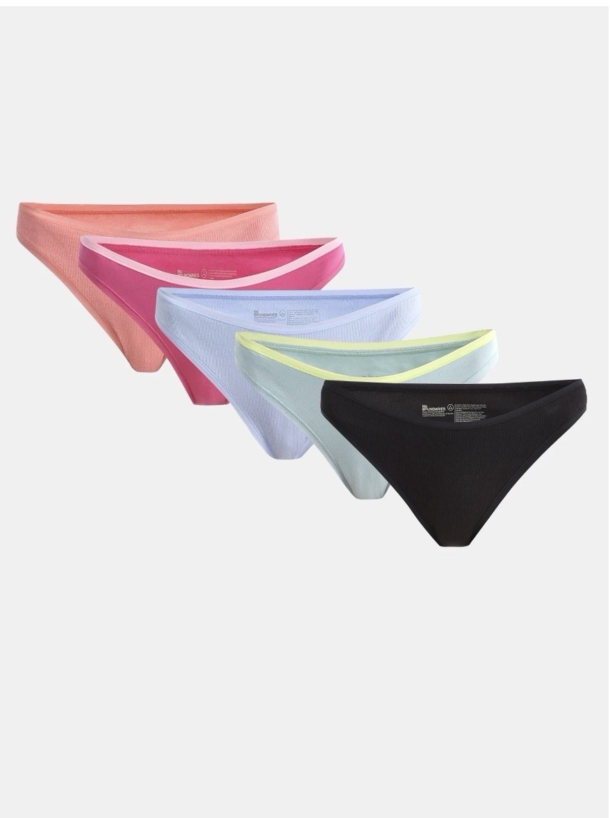 5-Pair NO BOUNDARIES Women’s Size XXL (20) Mid-Rise Bikini Ribbed Stretch Cotton