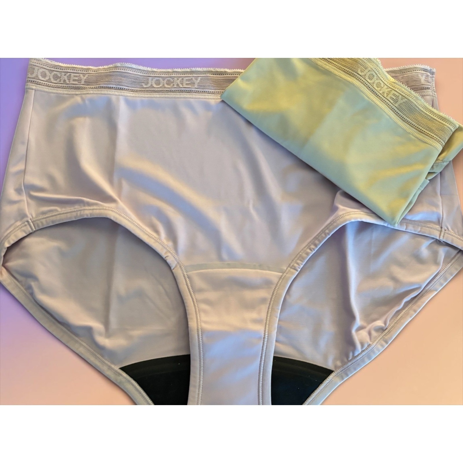 Jockey Women XL Hi Rise Period Protection Briefs Lavender/Beige Leakproof 2 NWOT