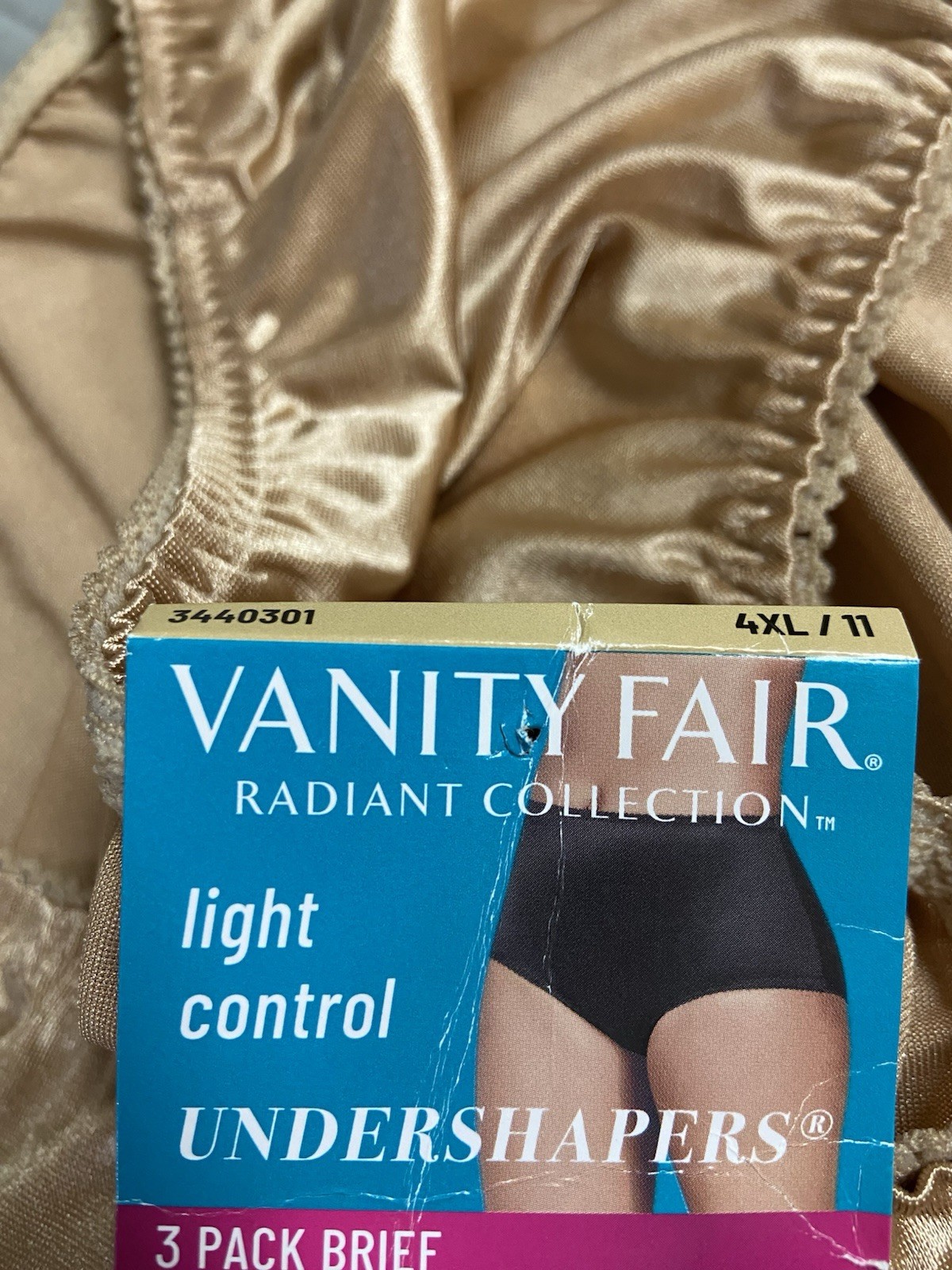 Vanity Fair Undershapers Light Control Satin Nylon Brief Panties Beige Size 4XL