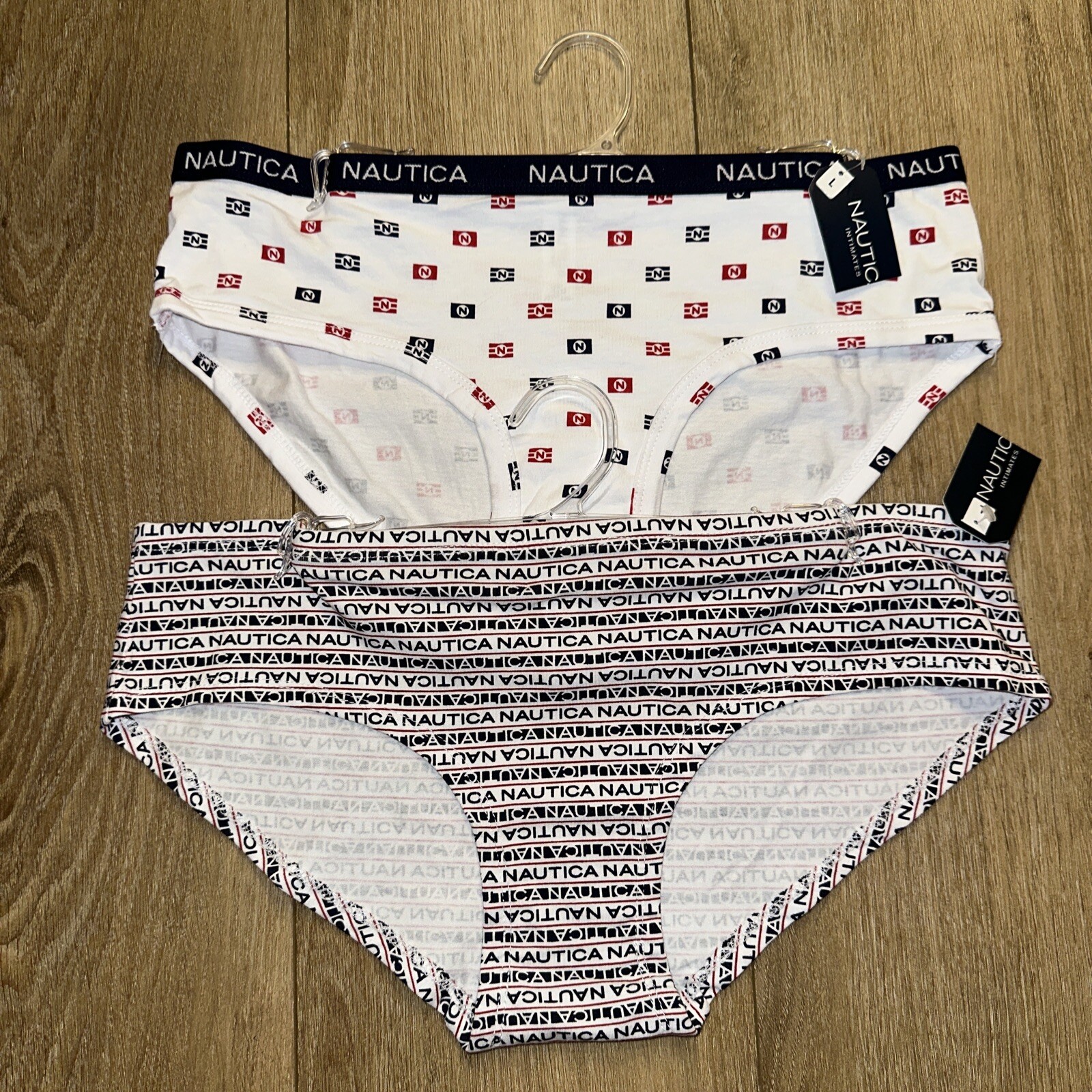Nautica Women’s Panties 2 Pack Panties White Red Hipster Size Large L NWT