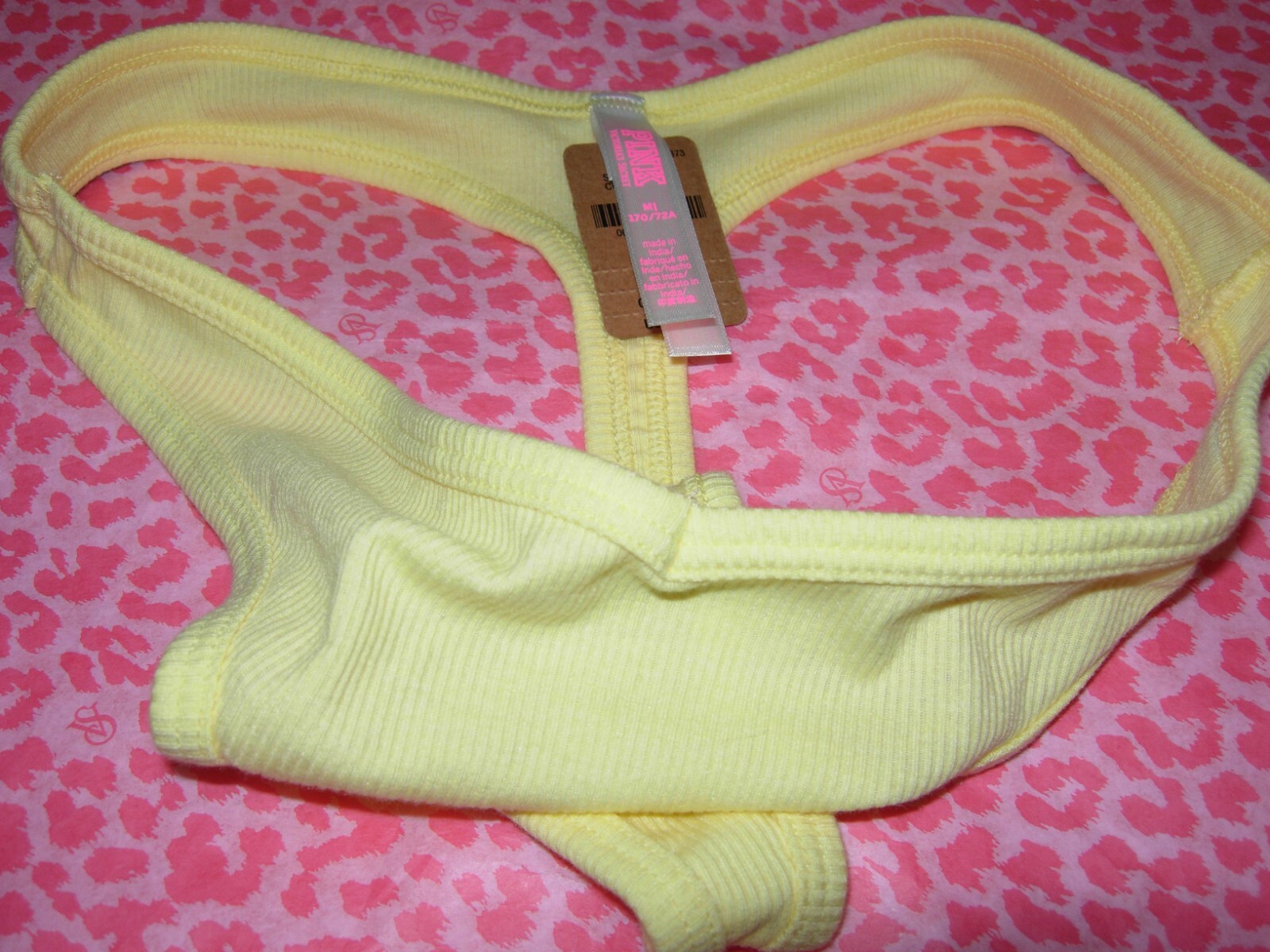 Victoria’s Secret PINK Sexy Thong String V-Cut LOGO Yellow Tulip Hard2Find NWT