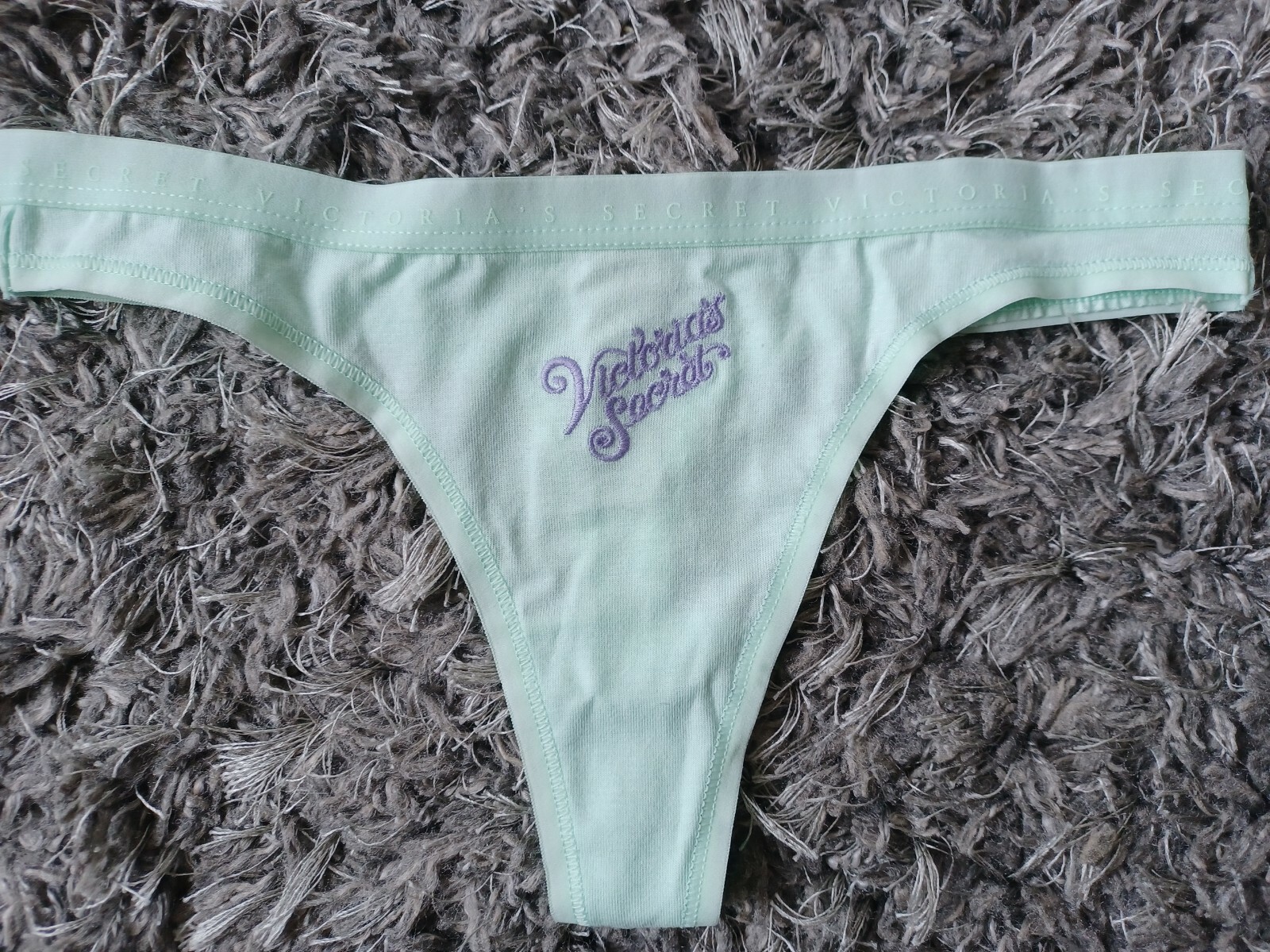 NeW Vs cotton logo Thong Panty Size xs minty aqua embroidered graphics