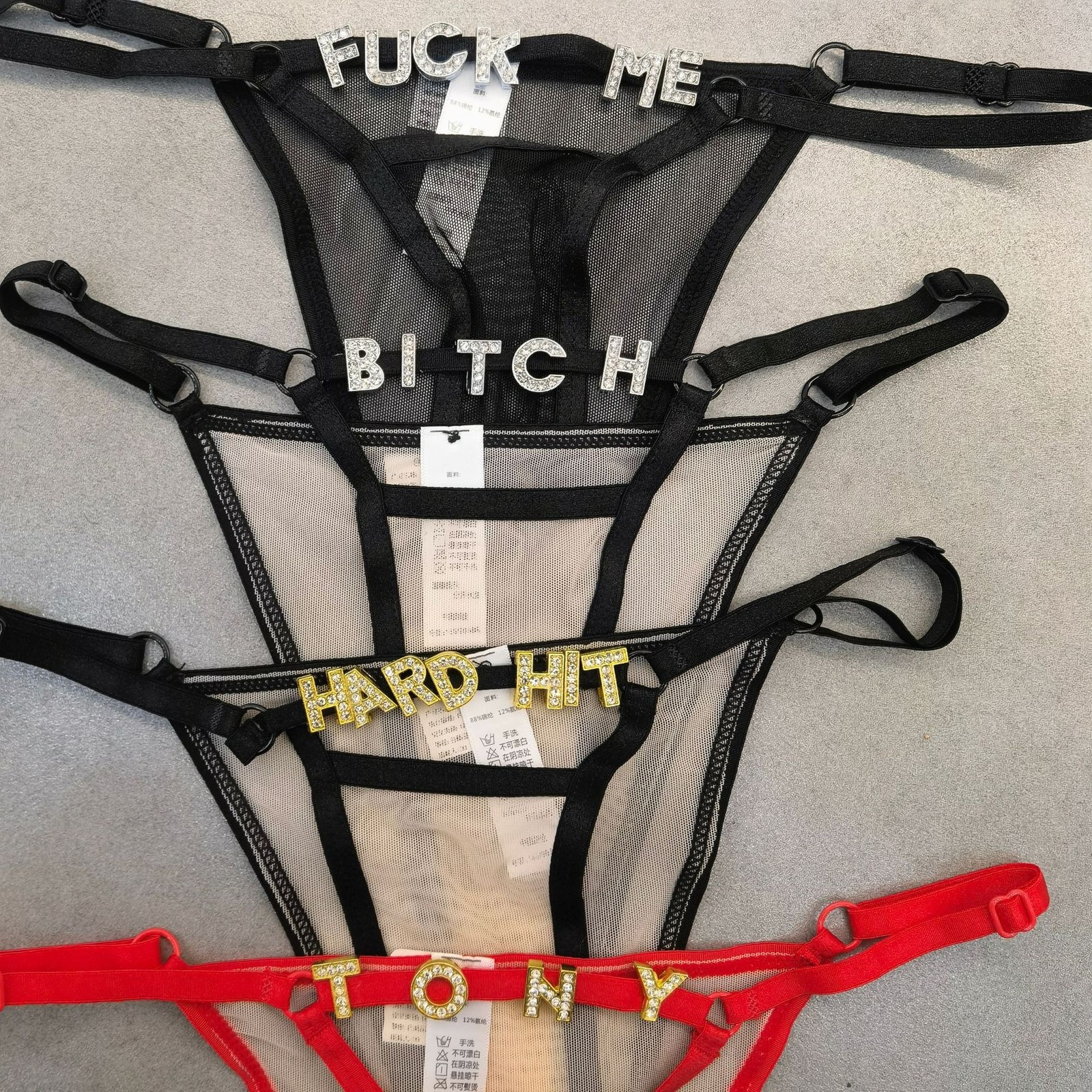 Sexy Custom Name Thong Shiny Crystal Letter Women Thong Personalized Panties Hot